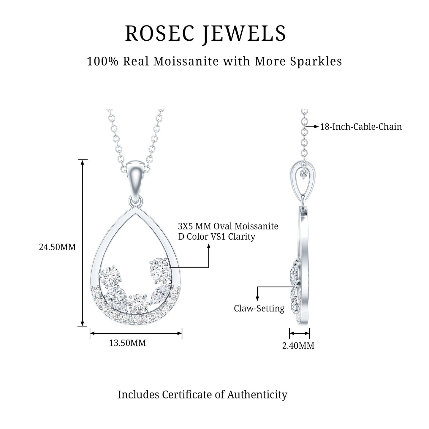 Designer Moissanite Teardrop Pendant Necklace