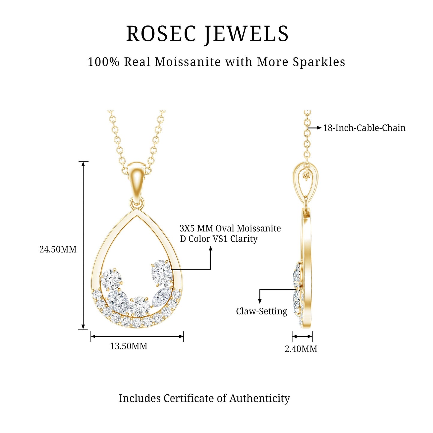 Designer Moissanite Teardrop Pendant Necklace