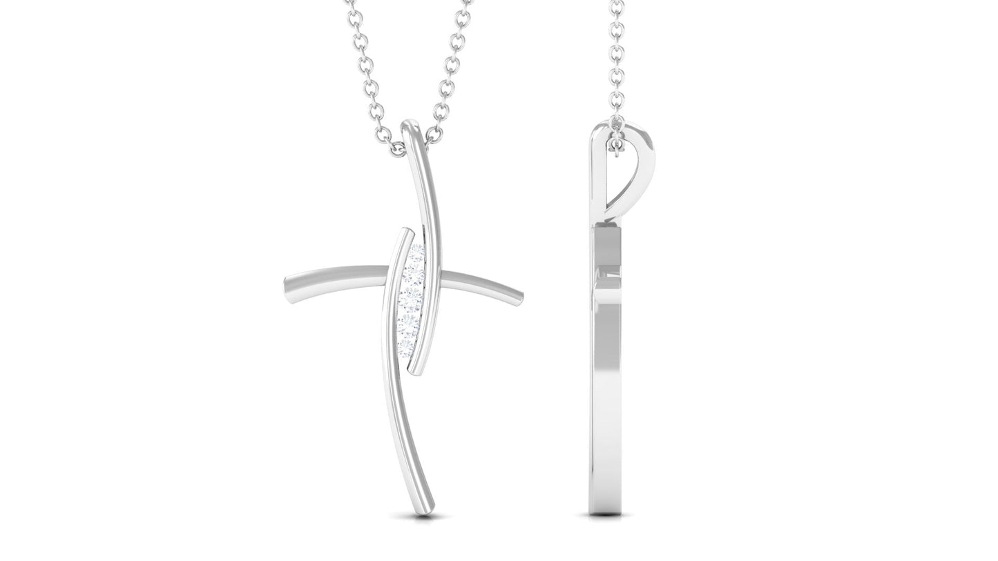 Contemporary Moissanite Religious Cross Pendant Necklace