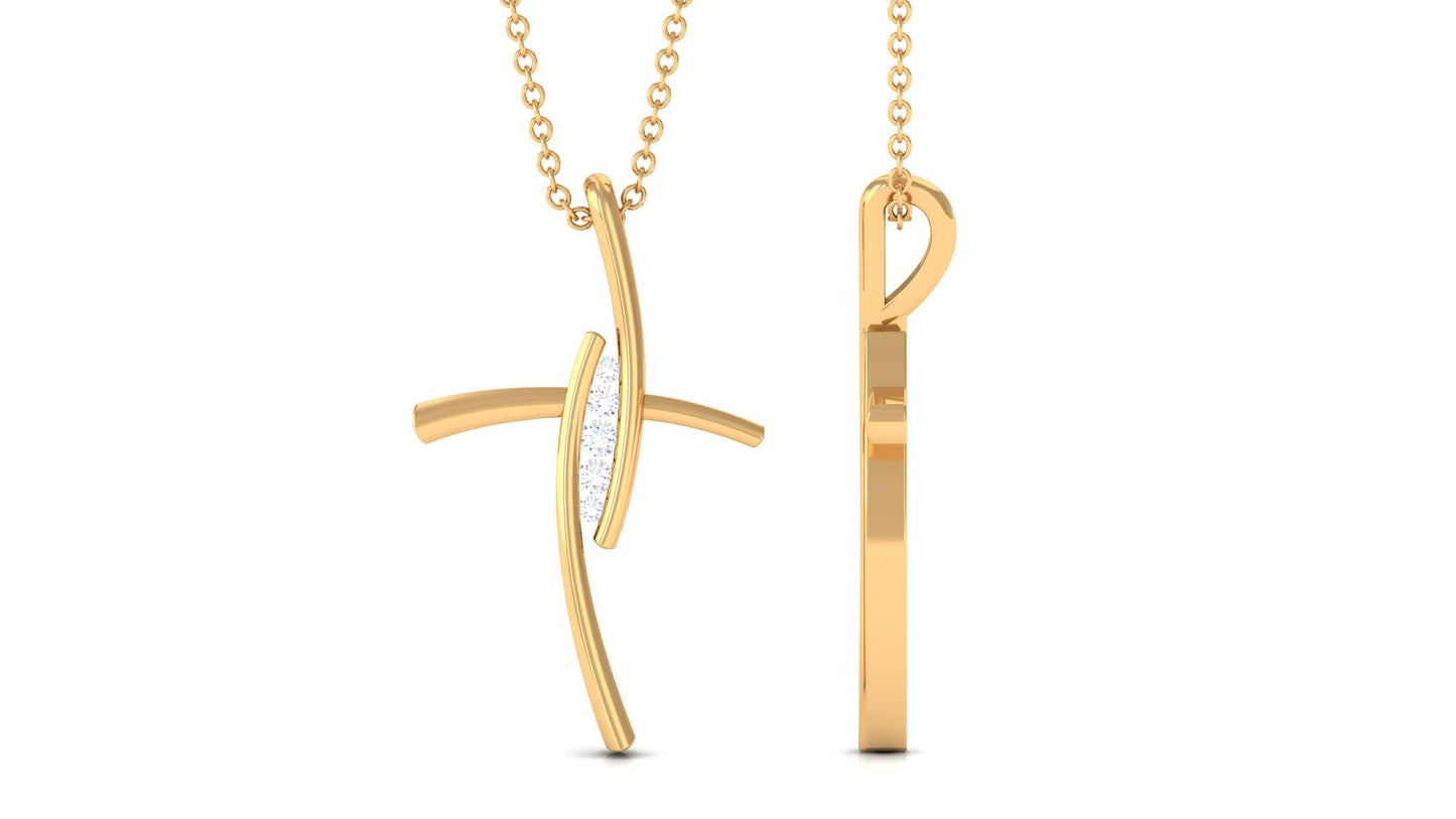 Contemporary Moissanite Religious Cross Pendant Necklace