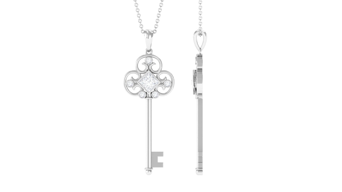 Princess Cut Moissanite Vintage Key Pendant Necklace