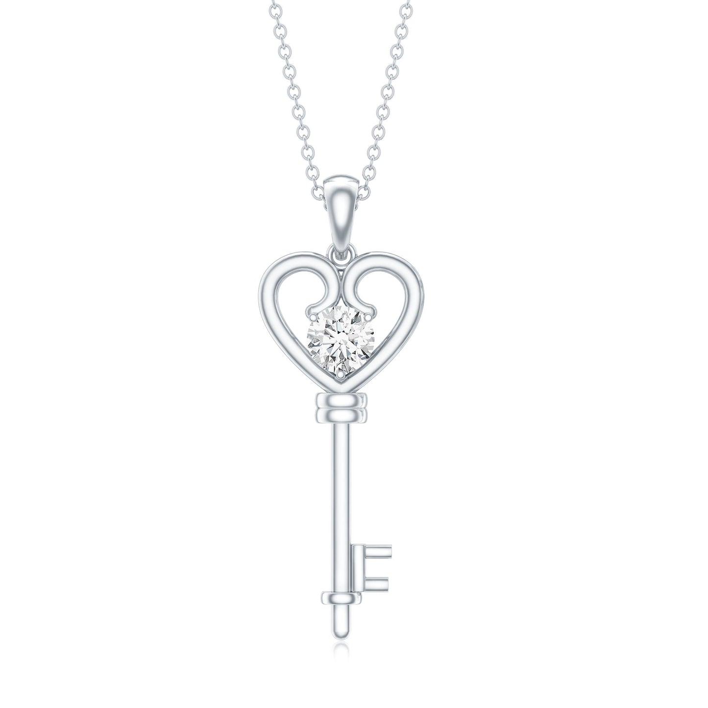 Certified Moissanite Heart and Key Pendant Necklace