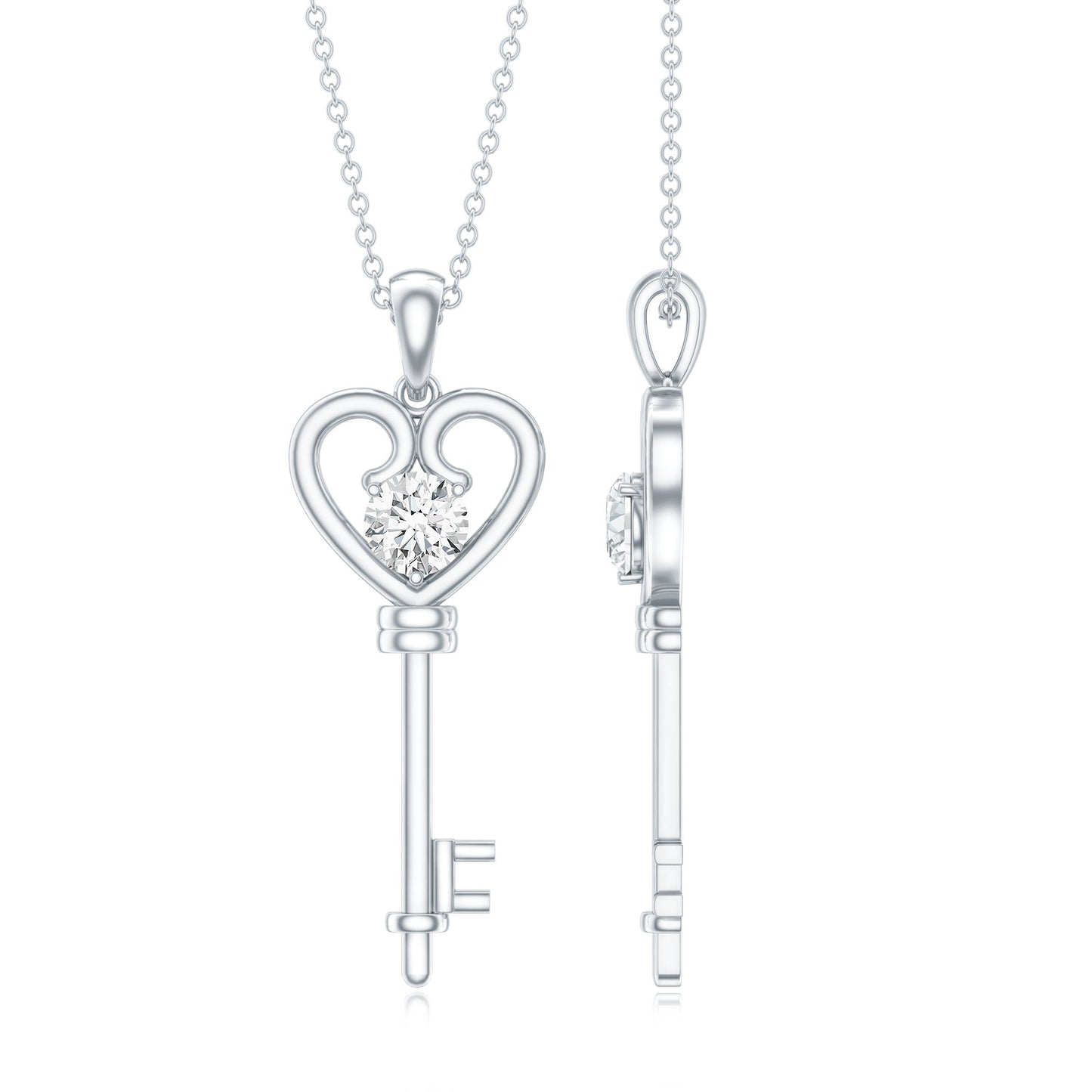Certified Moissanite Heart and Key Pendant Necklace
