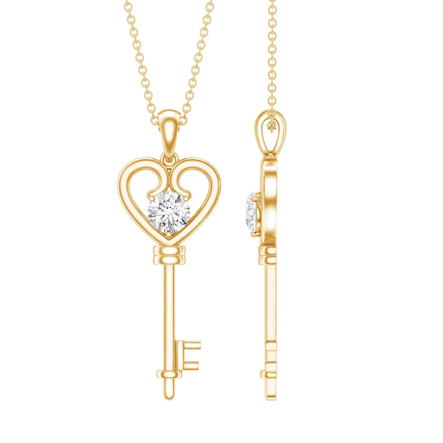 Certified Moissanite Heart and Key Pendant Necklace