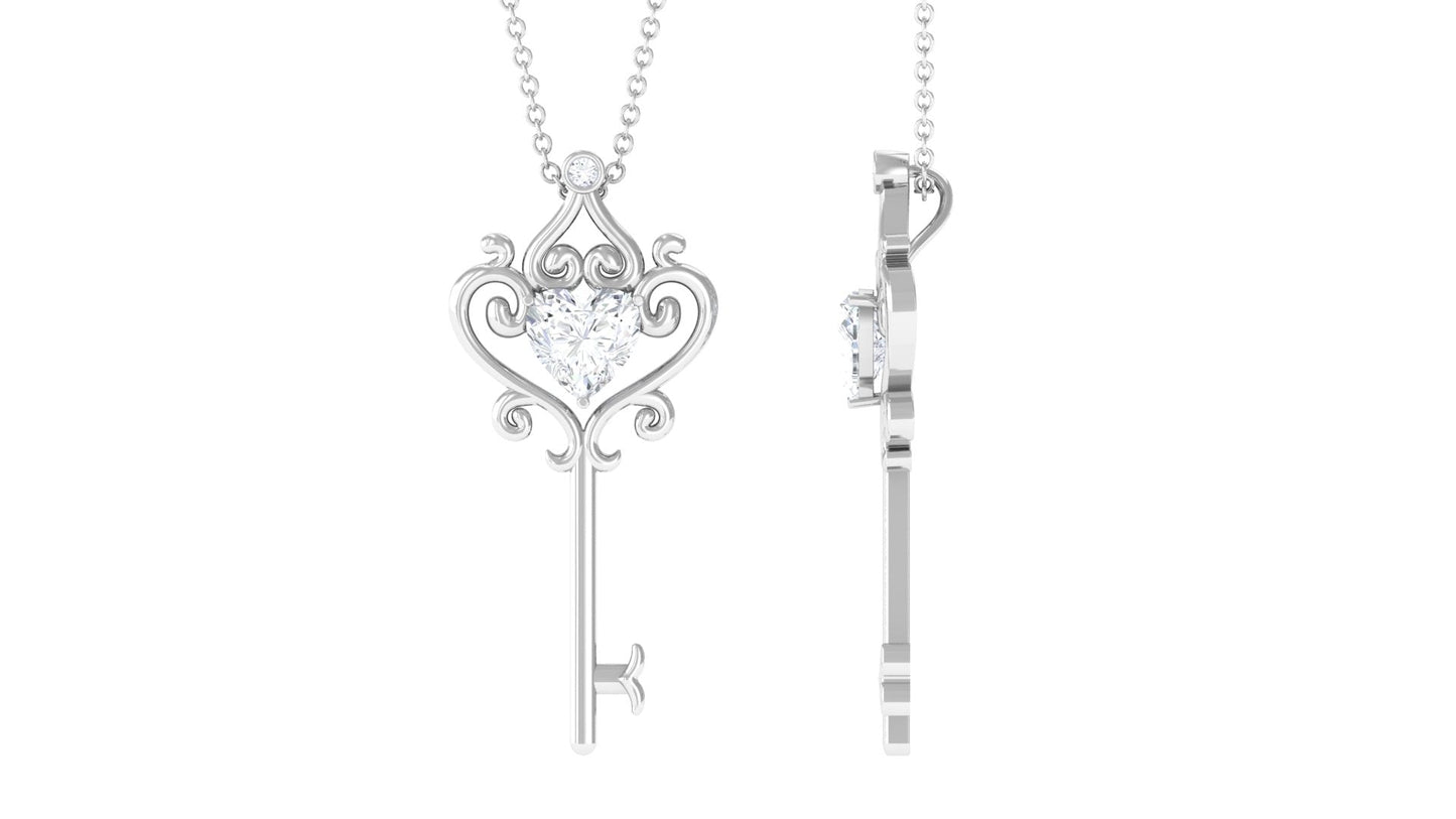 Vintage Inspired Heart Shape Moissanite Key Necklace for Women