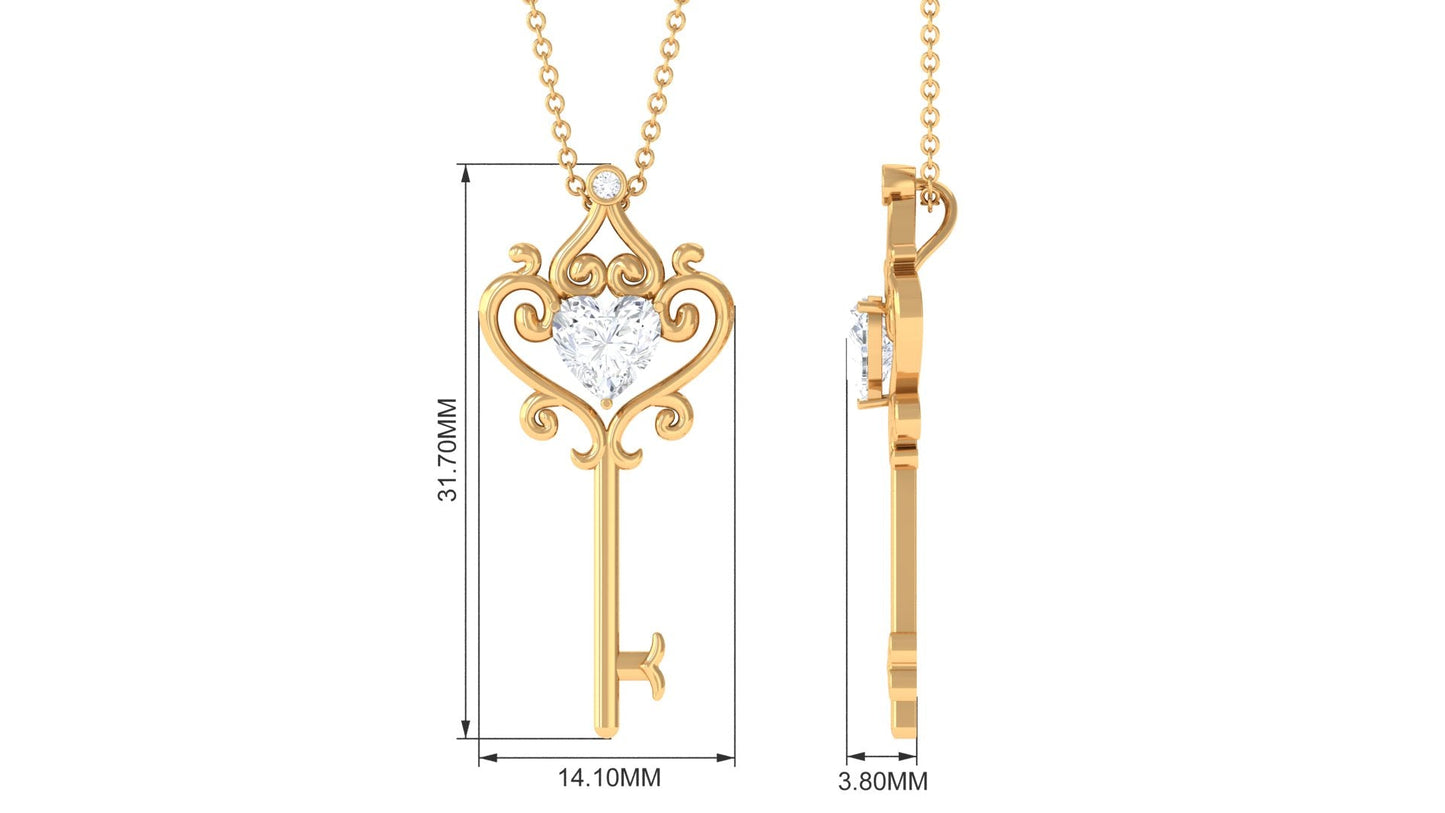 Vintage Inspired Heart Shape Moissanite Key Necklace for Women