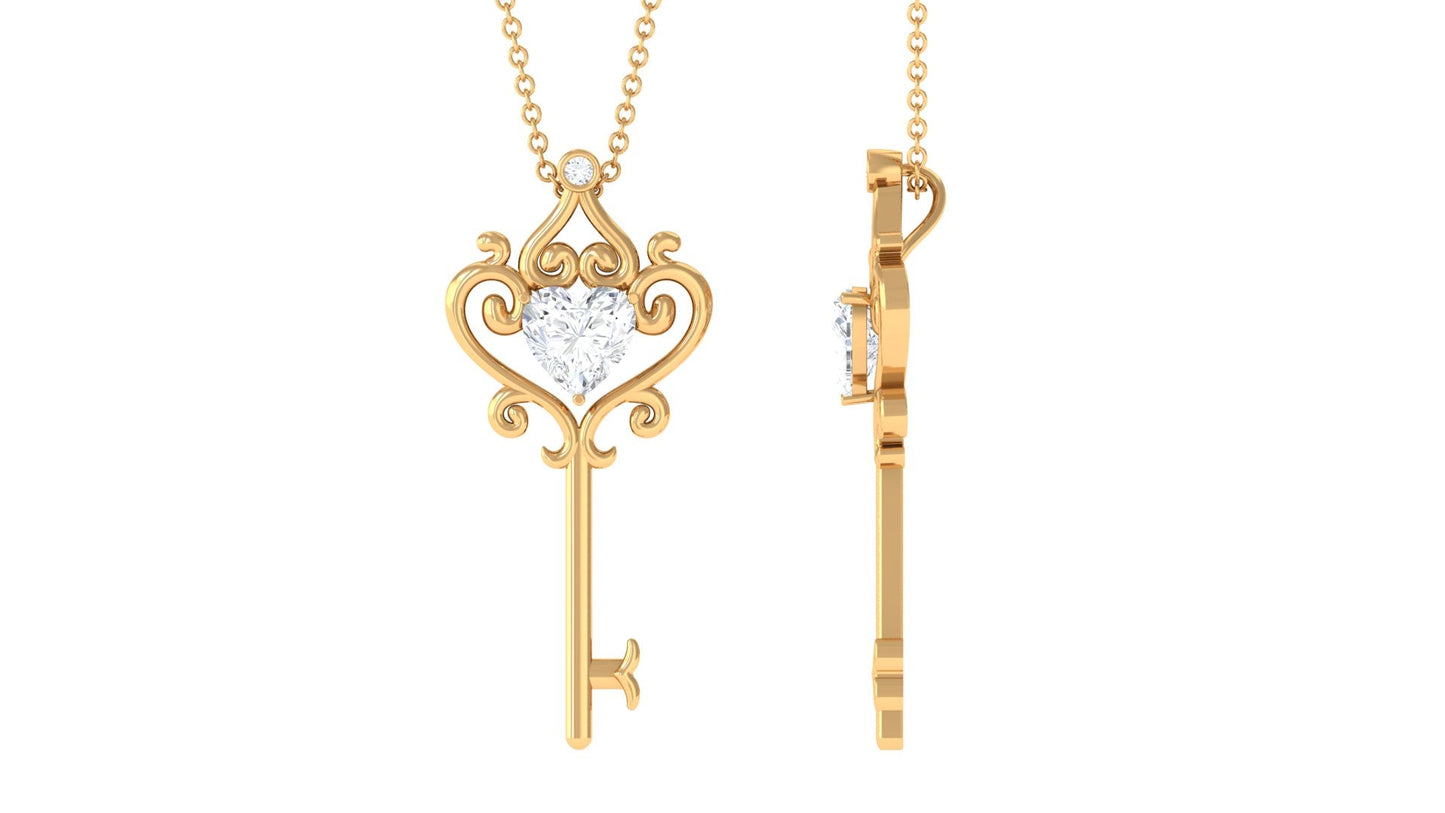 Vintage Inspired Heart Shape Moissanite Key Necklace for Women
