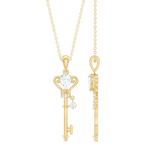 Vintage Moissanite Key Pendant for Women