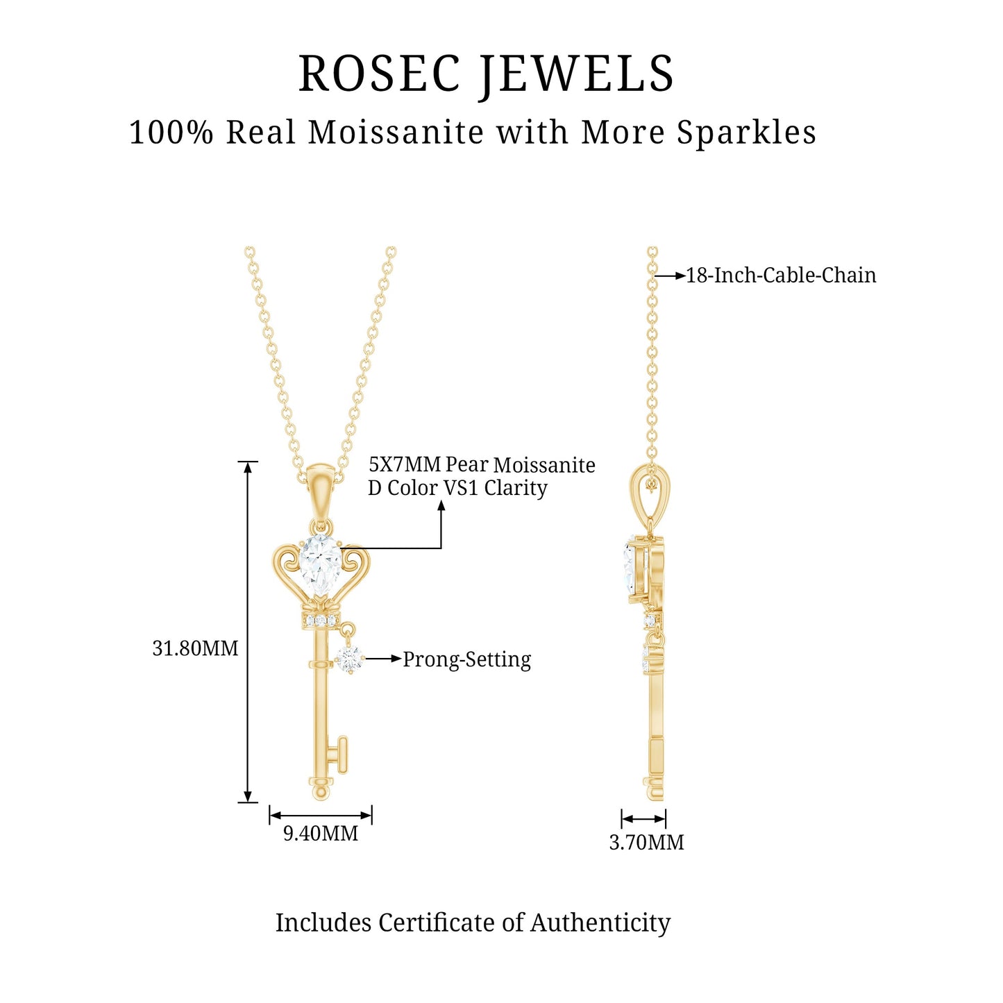 Vintage Moissanite Key Pendant for Women
