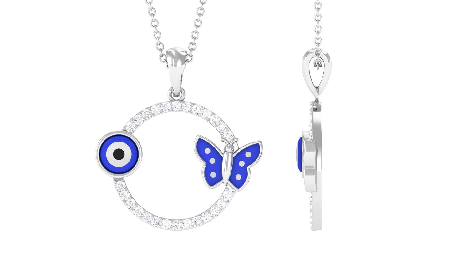 Certified Moissanite Eternity Evil Eye Necklace with Butterfly