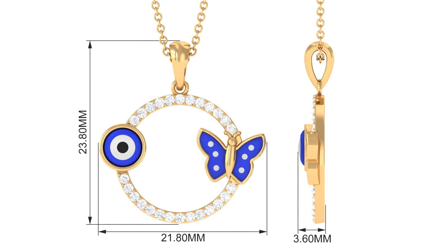 Certified Moissanite Eternity Evil Eye Necklace with Butterfly