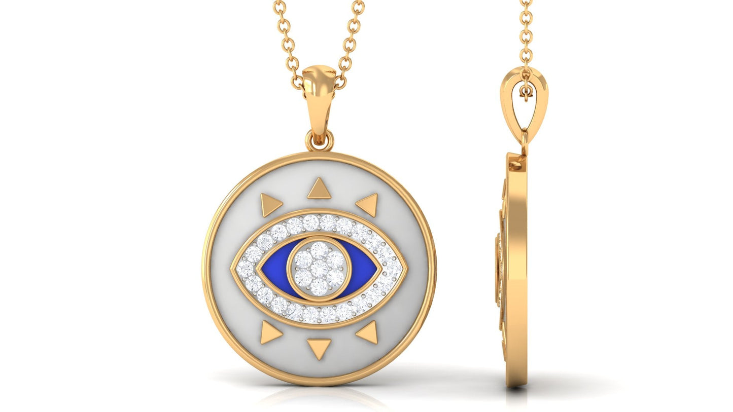 Moissanite and Evil Eye Disc Pendant Necklace