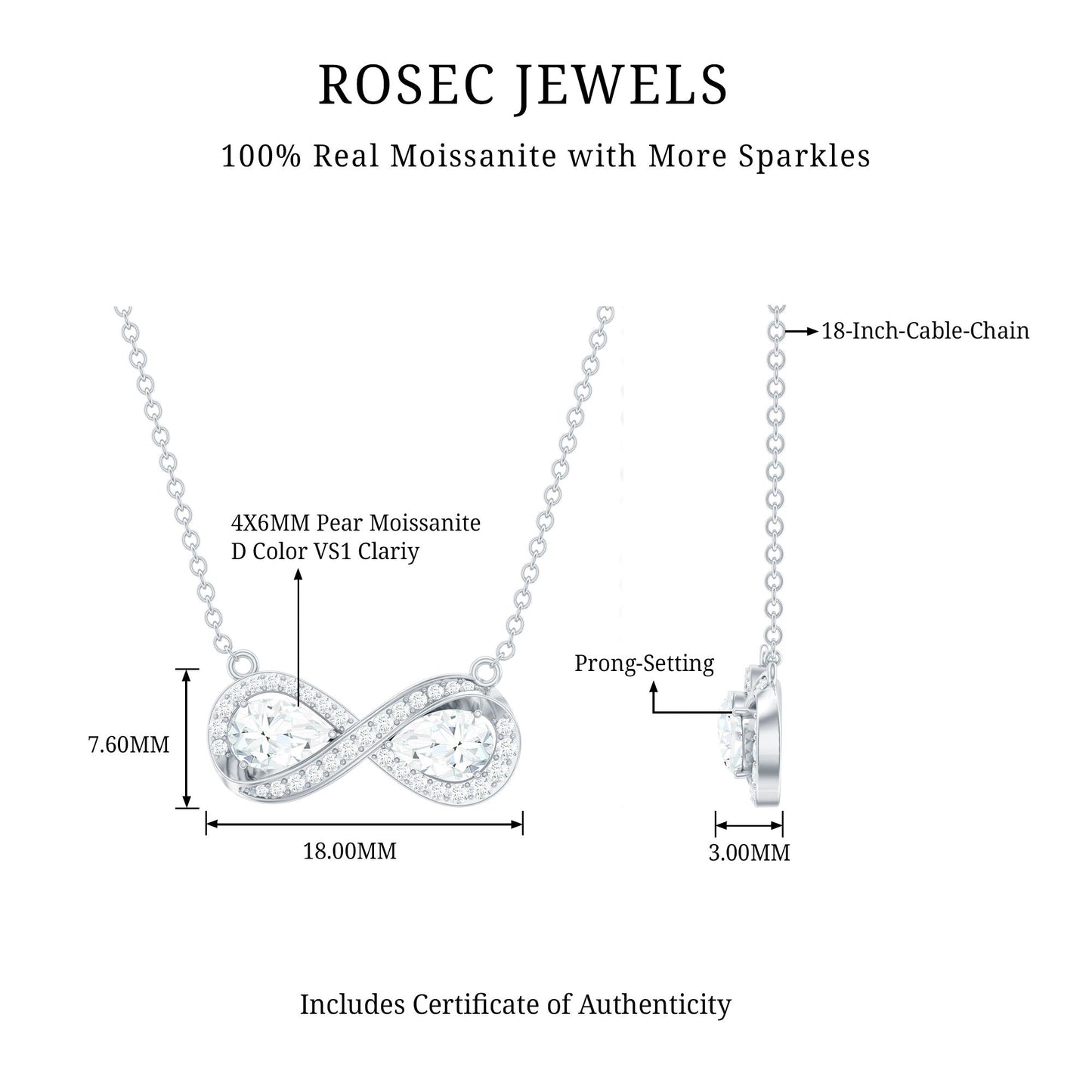 Certified Pear Shape Moissanite Infinity Necklace for Women