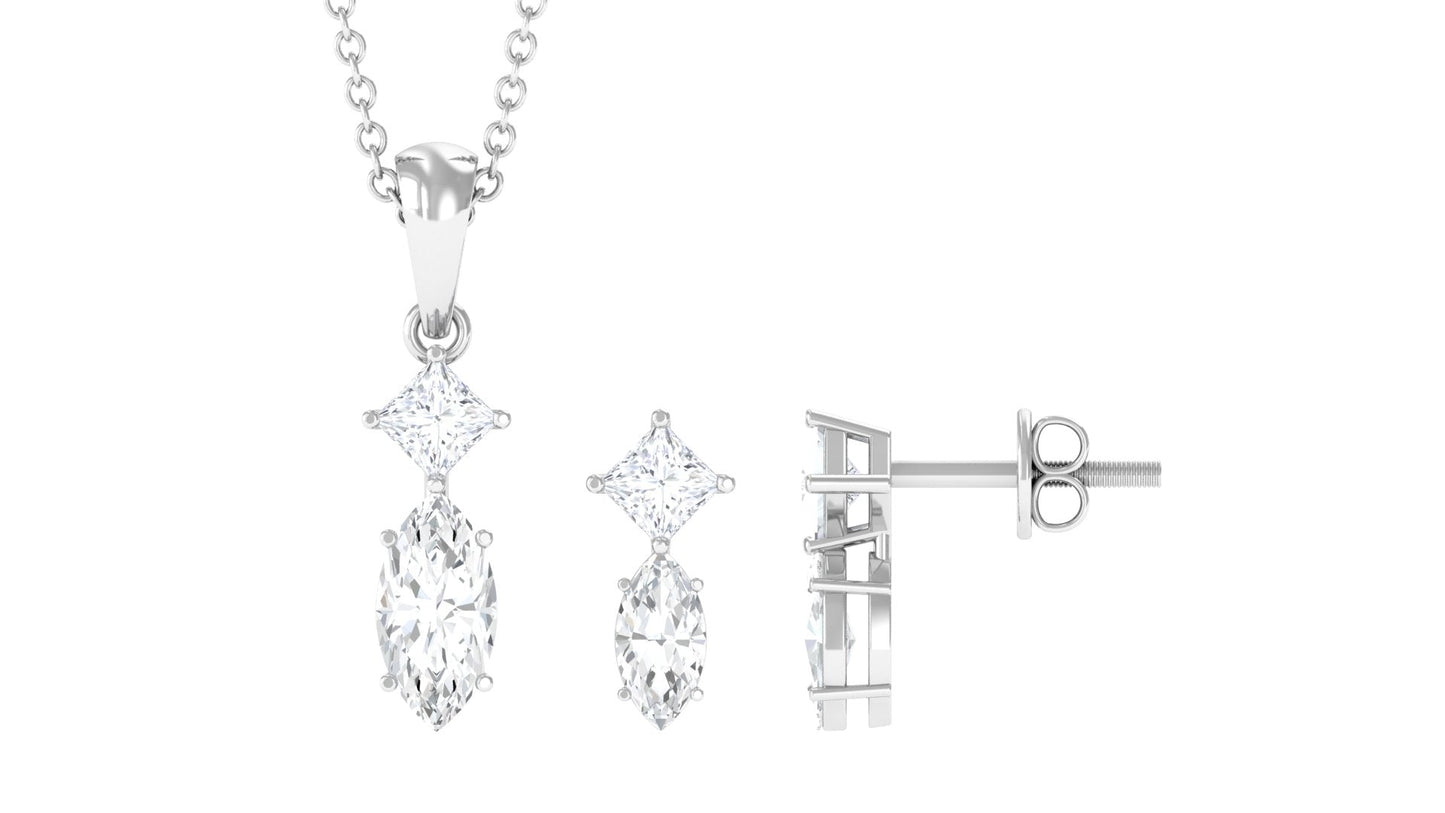 Certified Moissanite Two Stone Jewelry Set in Prong Setting