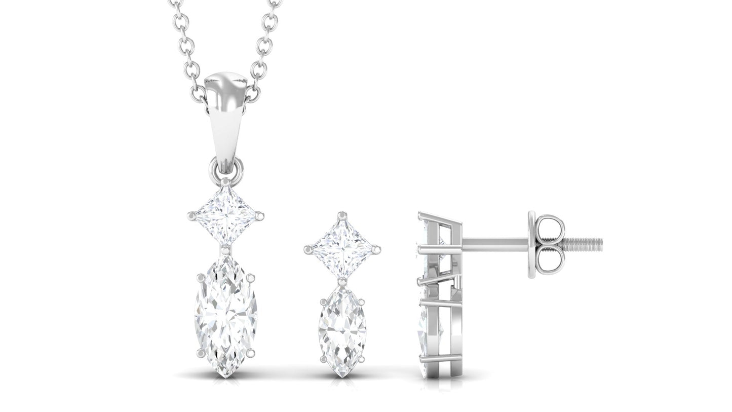 Certified Moissanite Two Stone Jewelry Set in Prong Setting