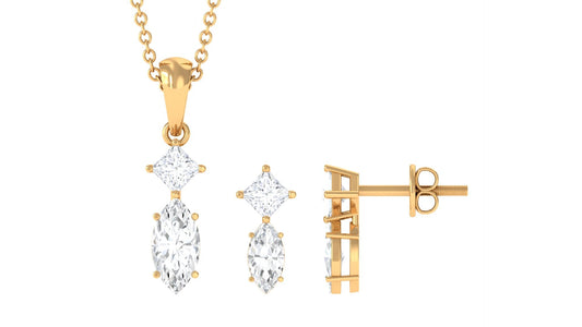 Certified Moissanite Two Stone Jewelry Set in Prong Setting