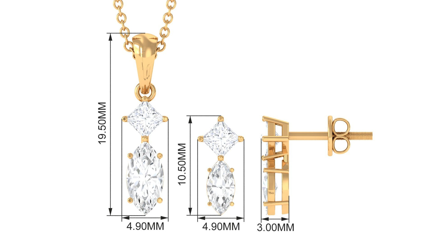 Certified Moissanite Two Stone Jewelry Set in Prong Setting