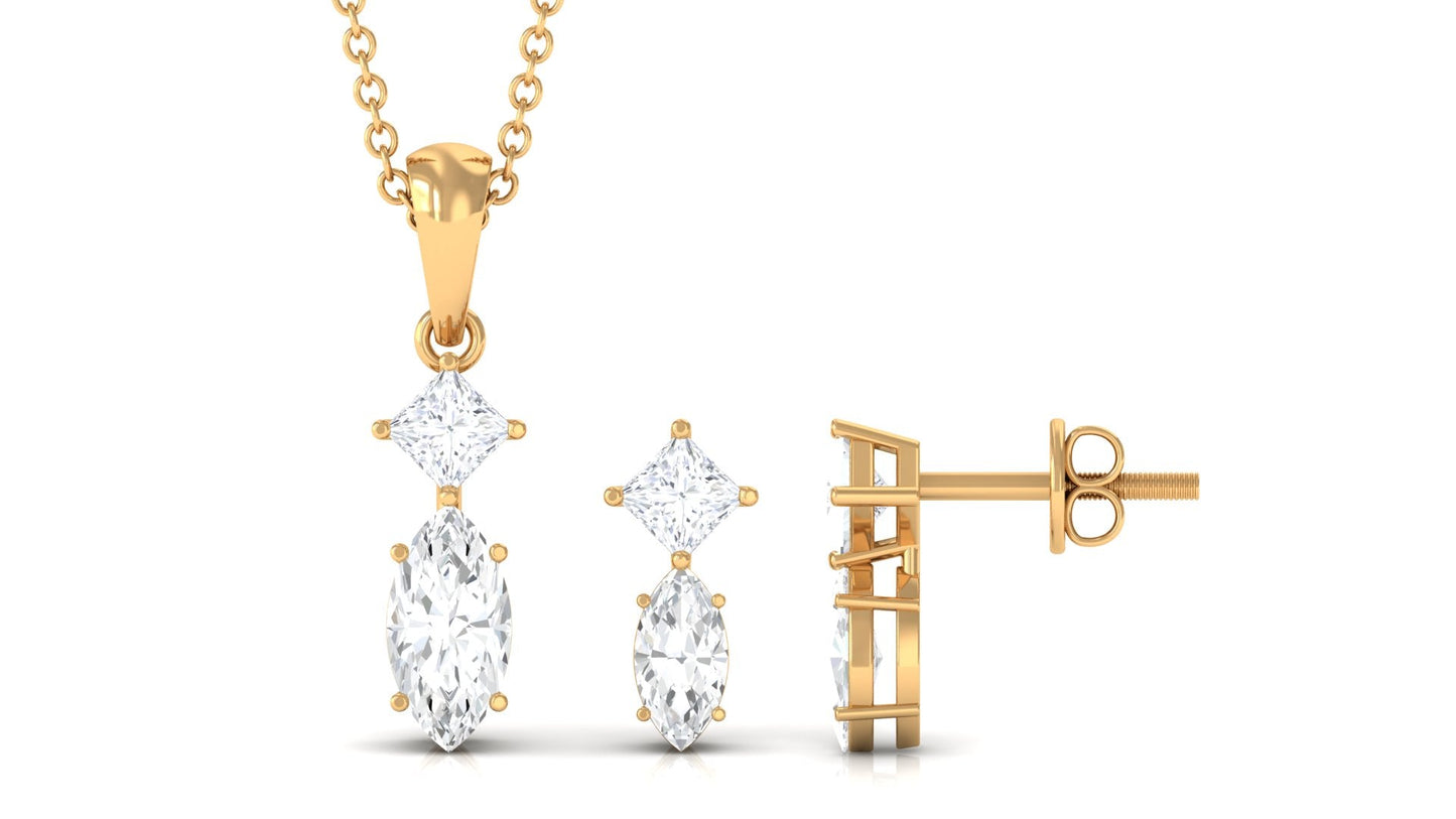 Certified Moissanite Two Stone Jewelry Set in Prong Setting