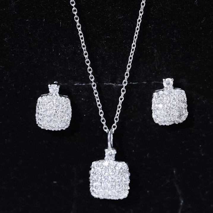 Round Moissanite Matching Necklace and Earrings Set