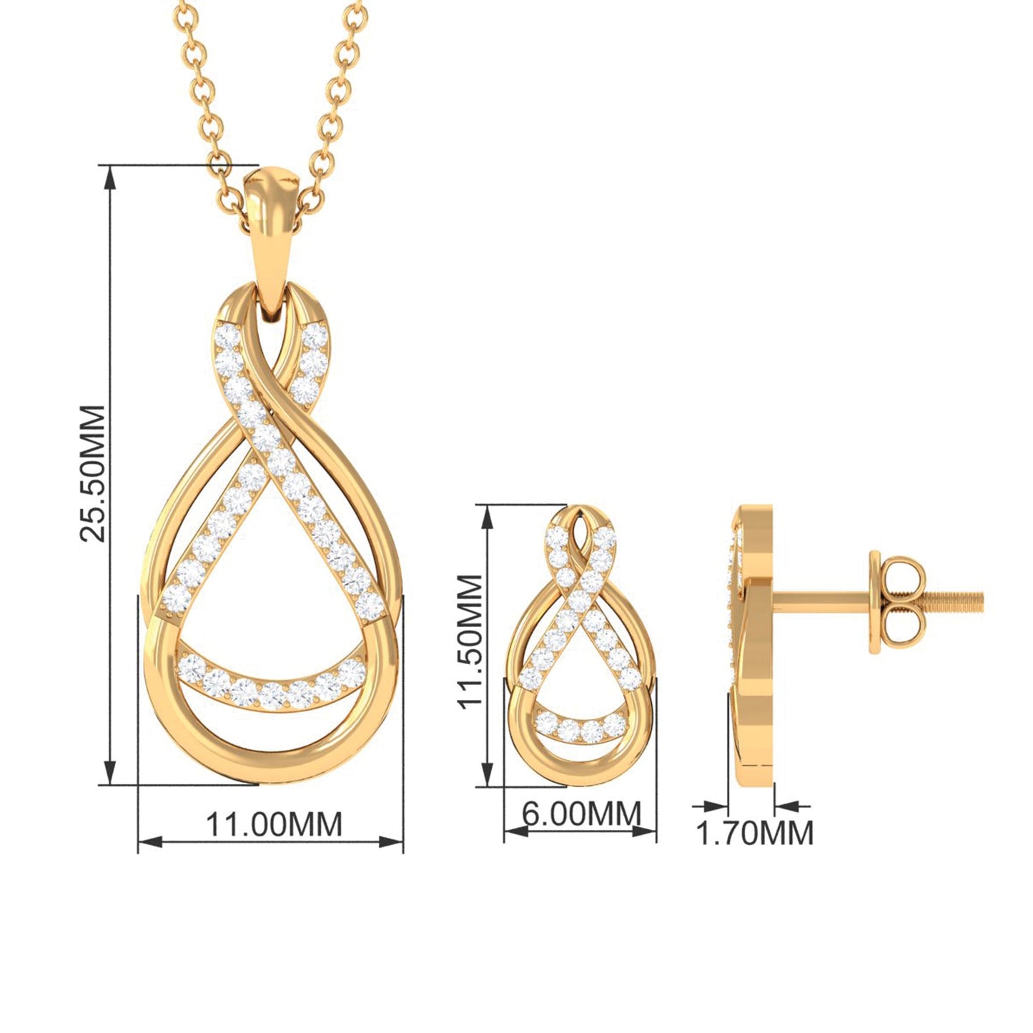 Certified Moissanite Infinity Pendant and Earrings Set