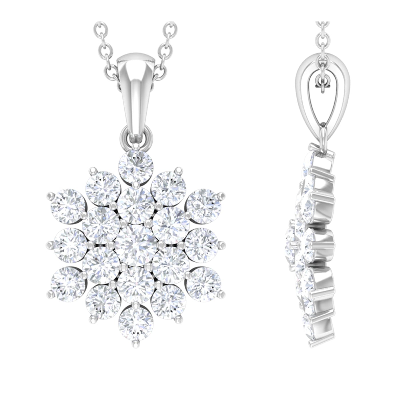 Certified Round Cut Moissanite Floral Cluster Pendant