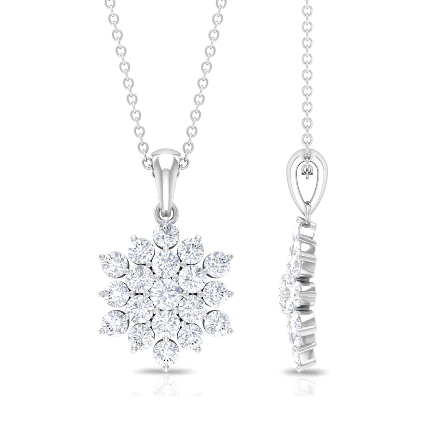 Certified Round Cut Moissanite Floral Cluster Pendant