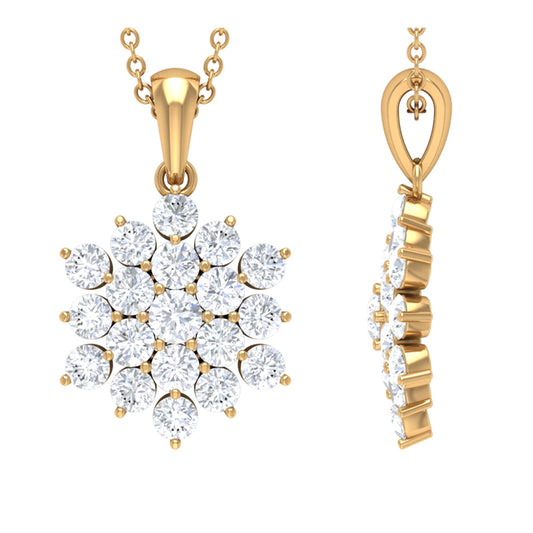Certified Round Cut Moissanite Floral Cluster Pendant
