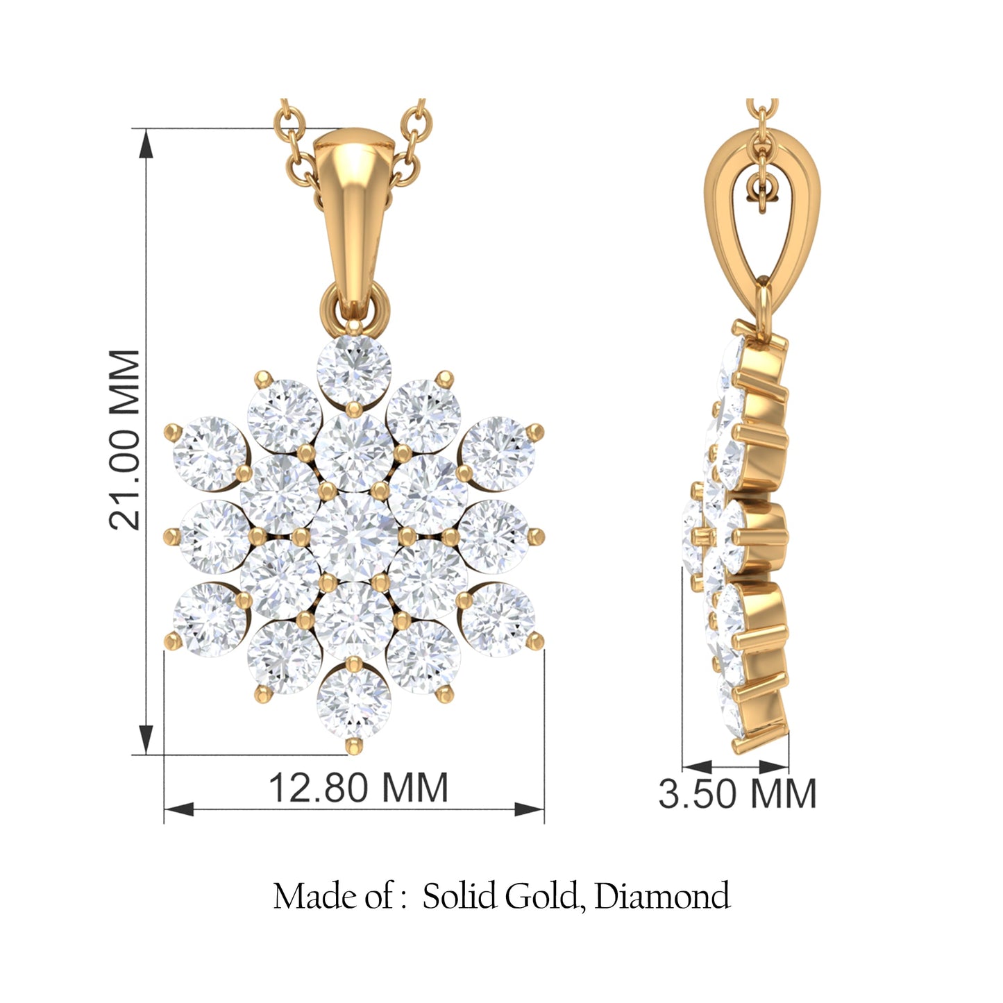 Certified Round Cut Moissanite Floral Cluster Pendant