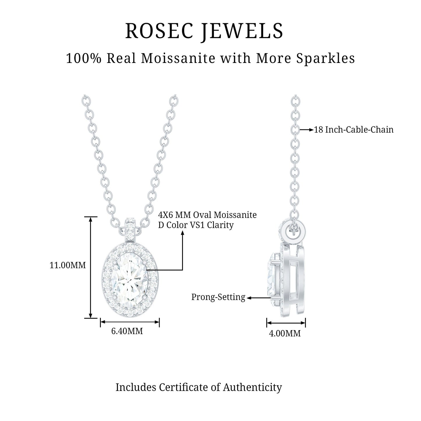 0.4 Carat Oval Moissanite Bridal Pendant Necklace