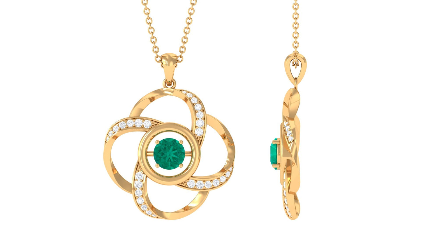 Emerald Floral Pendant Necklace with Diamond
