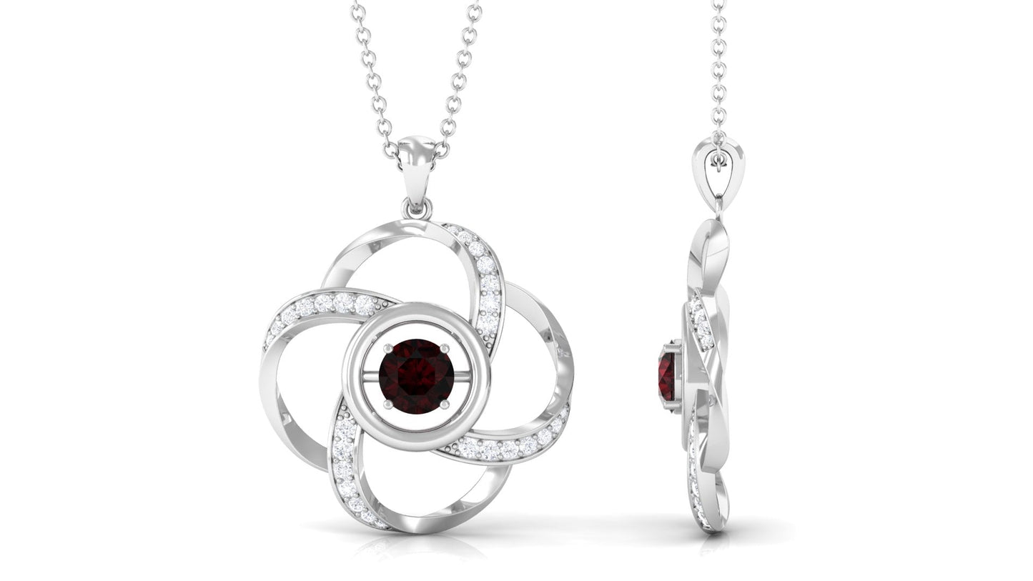 0.3 Carat Natural Garnet Flower Pendant with Diamond