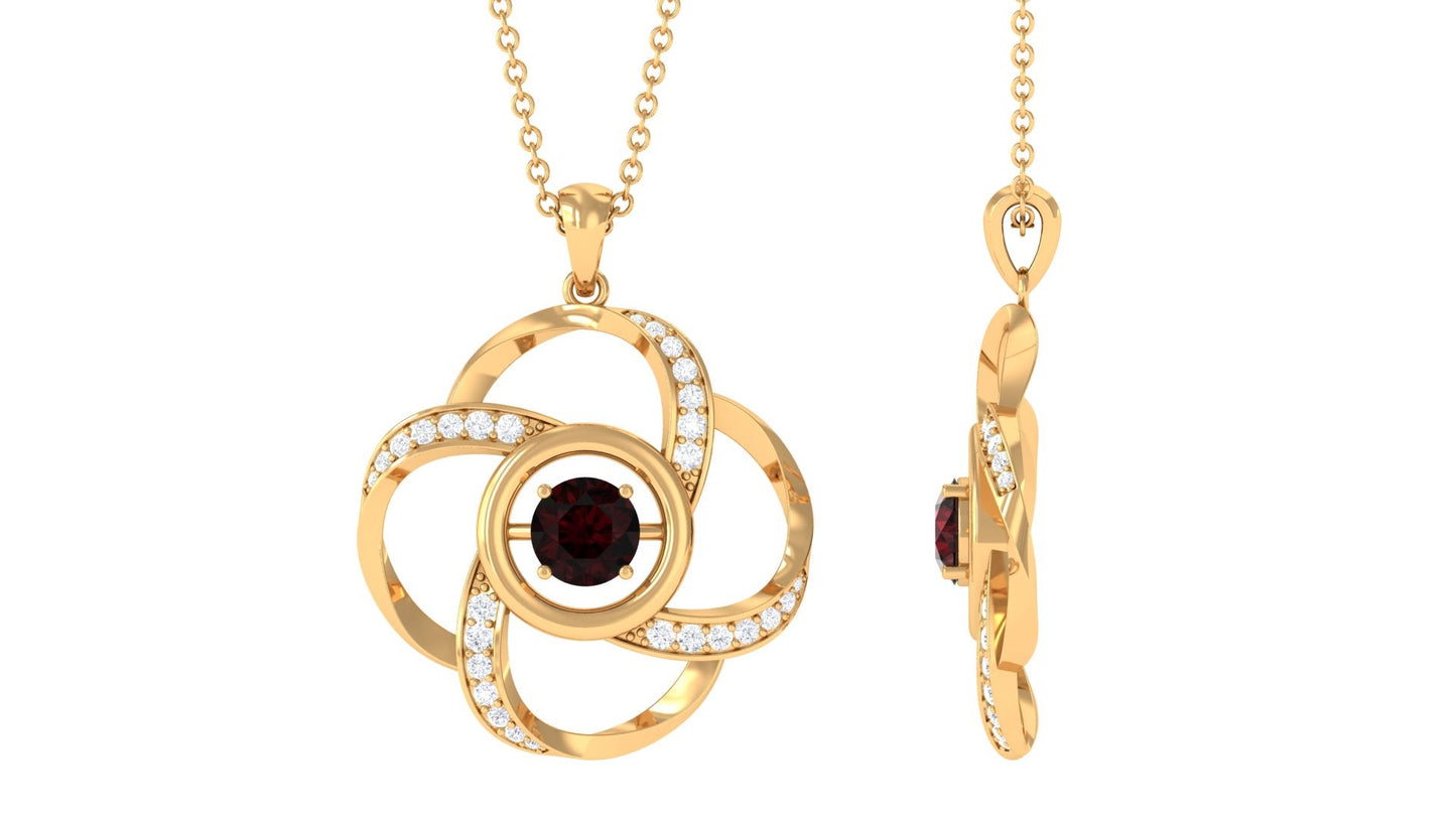 0.3 Carat Natural Garnet Flower Pendant with Diamond
