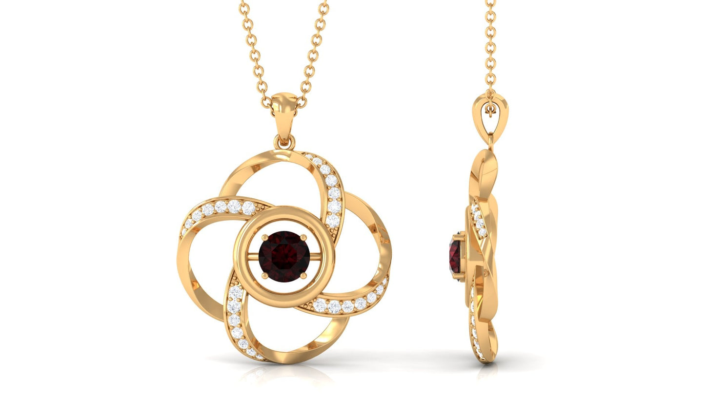 0.3 Carat Natural Garnet Flower Pendant with Diamond