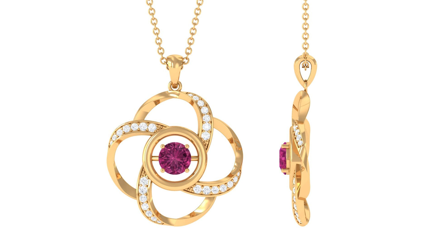 Certified Pink Tourmaline and Diamond Flower Pendant