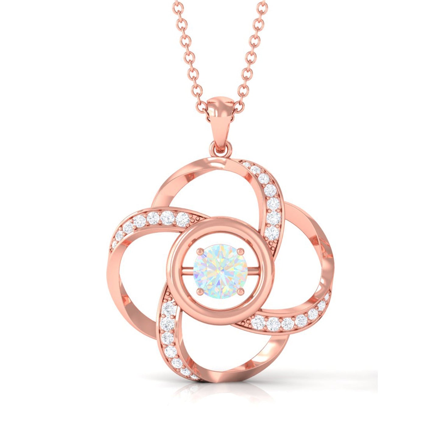 Natural Ethiopian Opal Floral Pendant Necklace with Diamond