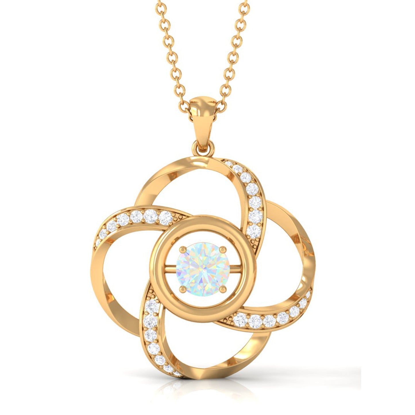 Natural Ethiopian Opal Floral Pendant Necklace with Diamond
