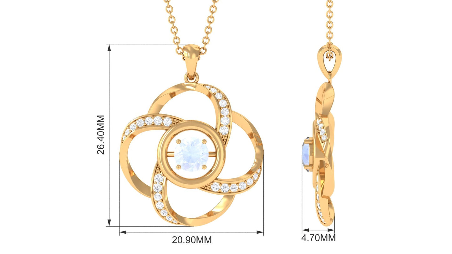 Modern Flower Pendant with Round Moonstone and Diamond