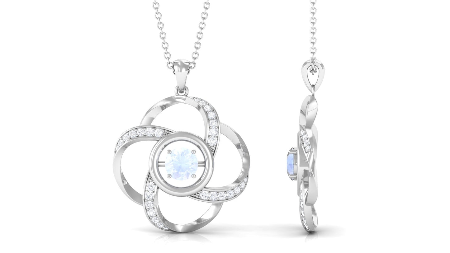 Modern Flower Pendant with Round Moonstone and Diamond