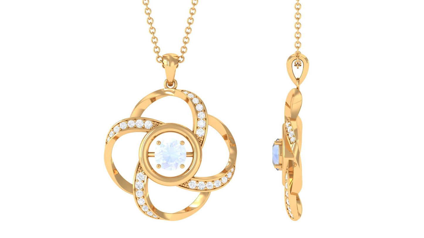 Modern Flower Pendant with Round Moonstone and Diamond