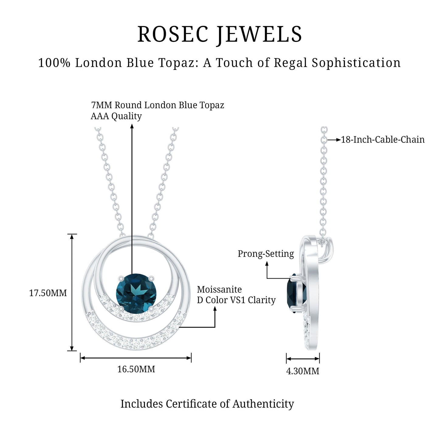 Real London Blue Topaz and Diamond Promise Necklace