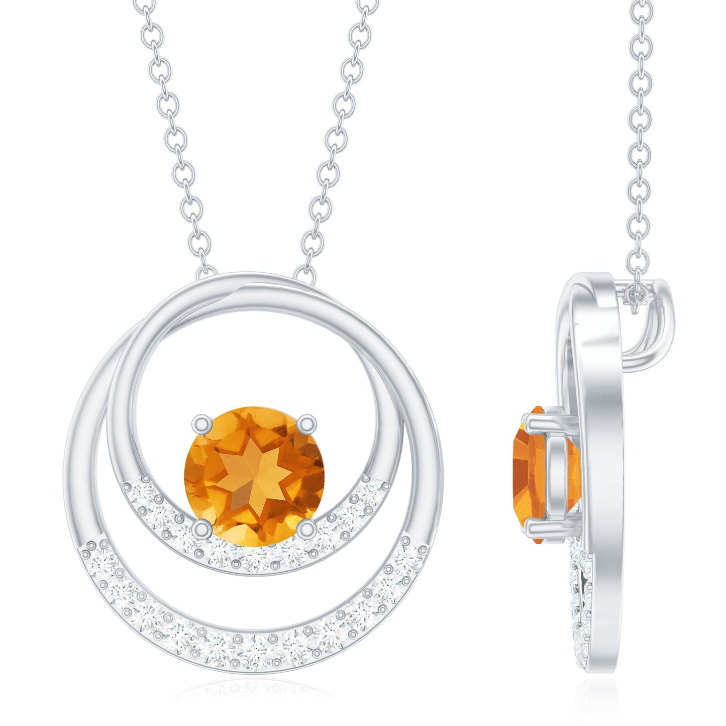 Natural 1.2 Carat Citrine Circle in Circle Necklace with Diamond