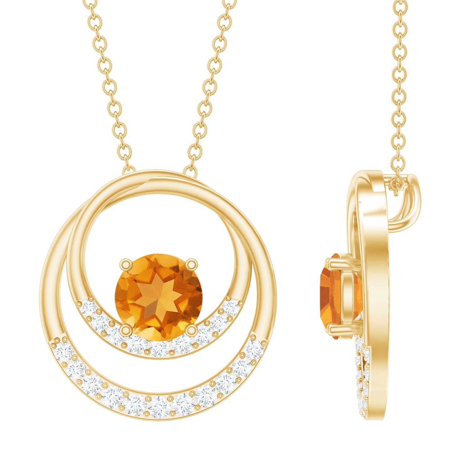Natural 1.2 Carat Citrine Circle in Circle Necklace with Diamond