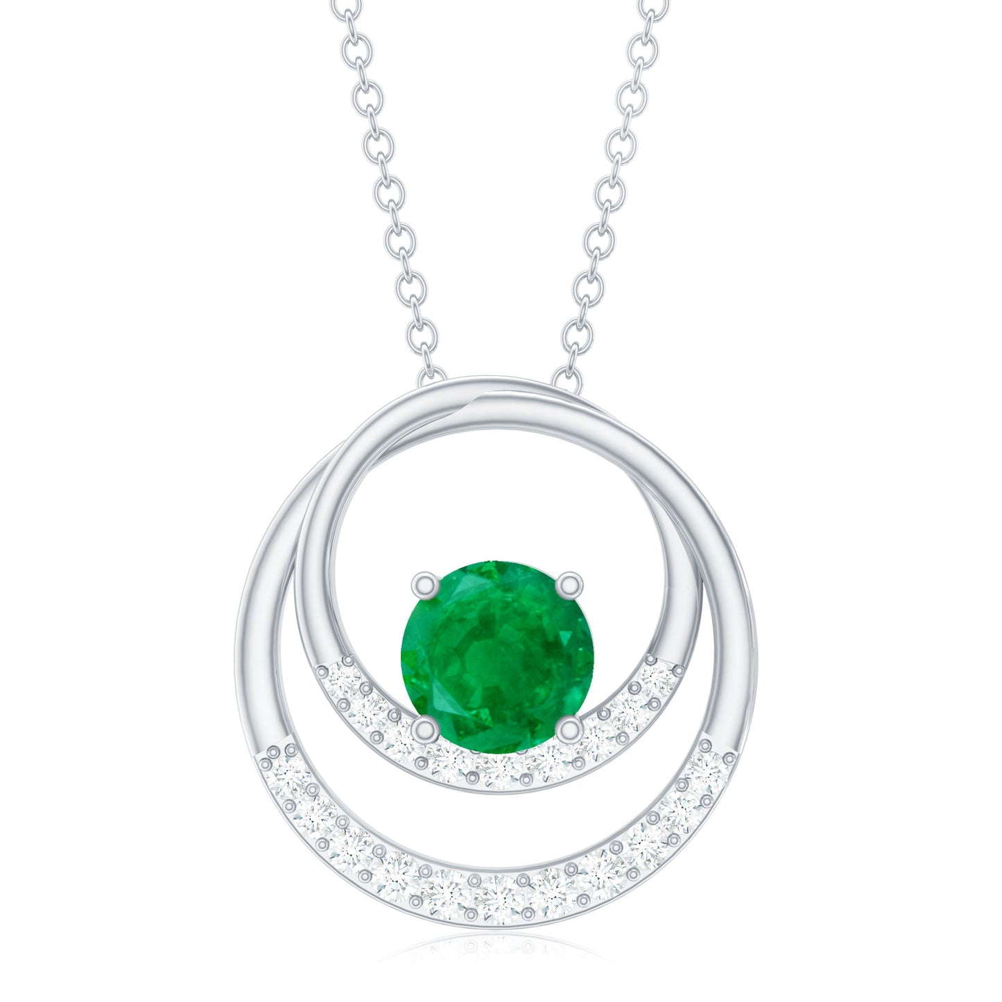 Natural Half Carat Emerald Double Circle Necklace with Diamond