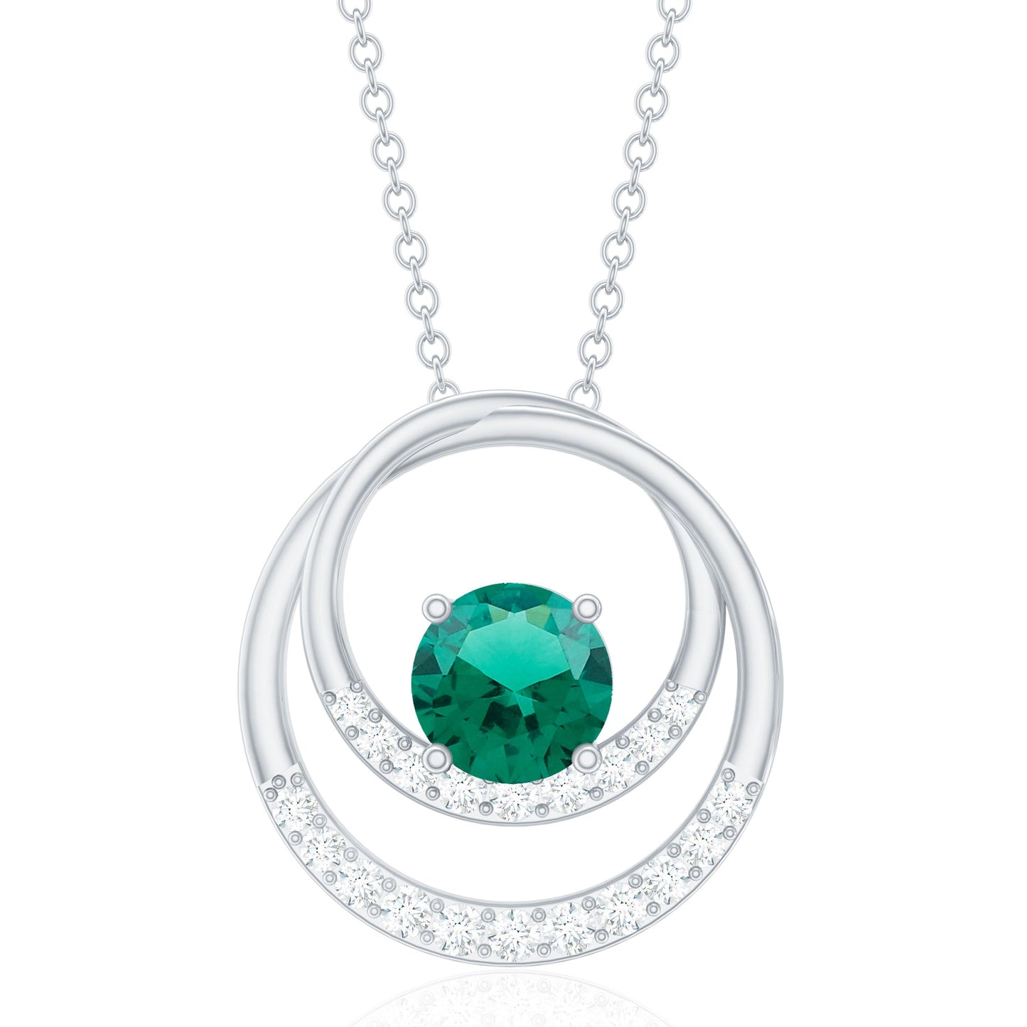 0.8 Carat Lab Created Emerald and Diamond Interlocking Circle Pendant