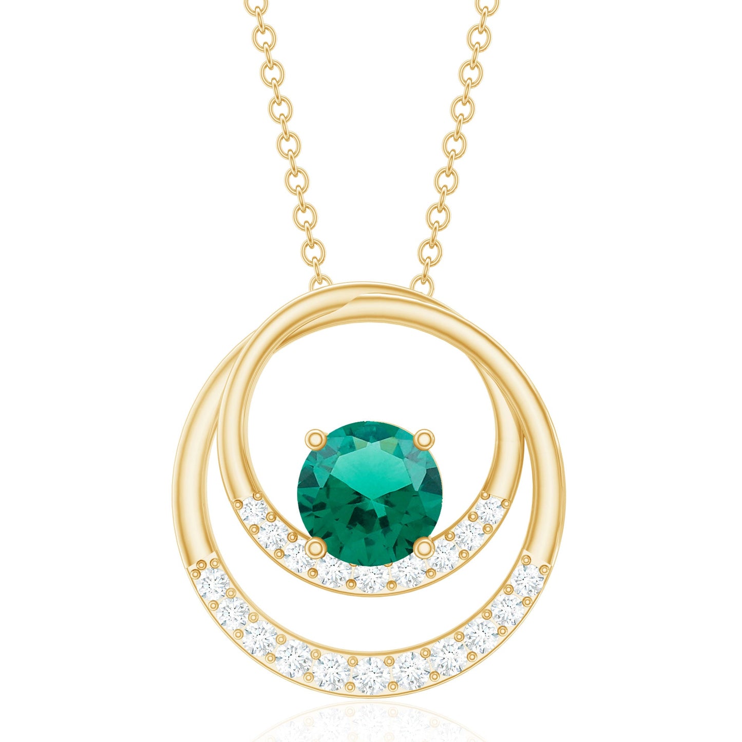 0.8 Carat Lab Created Emerald and Diamond Interlocking Circle Pendant