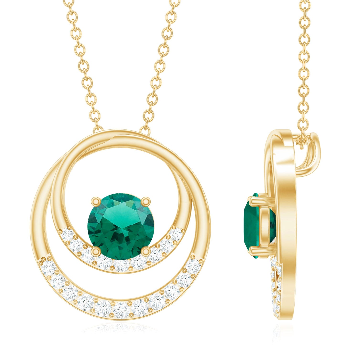 0.8 Carat Lab Created Emerald and Diamond Interlocking Circle Pendant