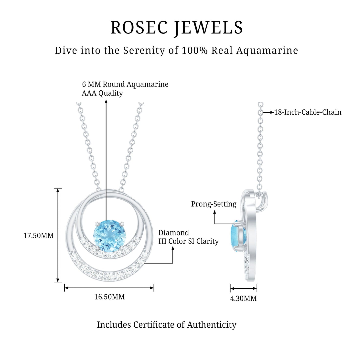 Natural Aquamarine Eternity Circle in Circle Necklace with Diamond