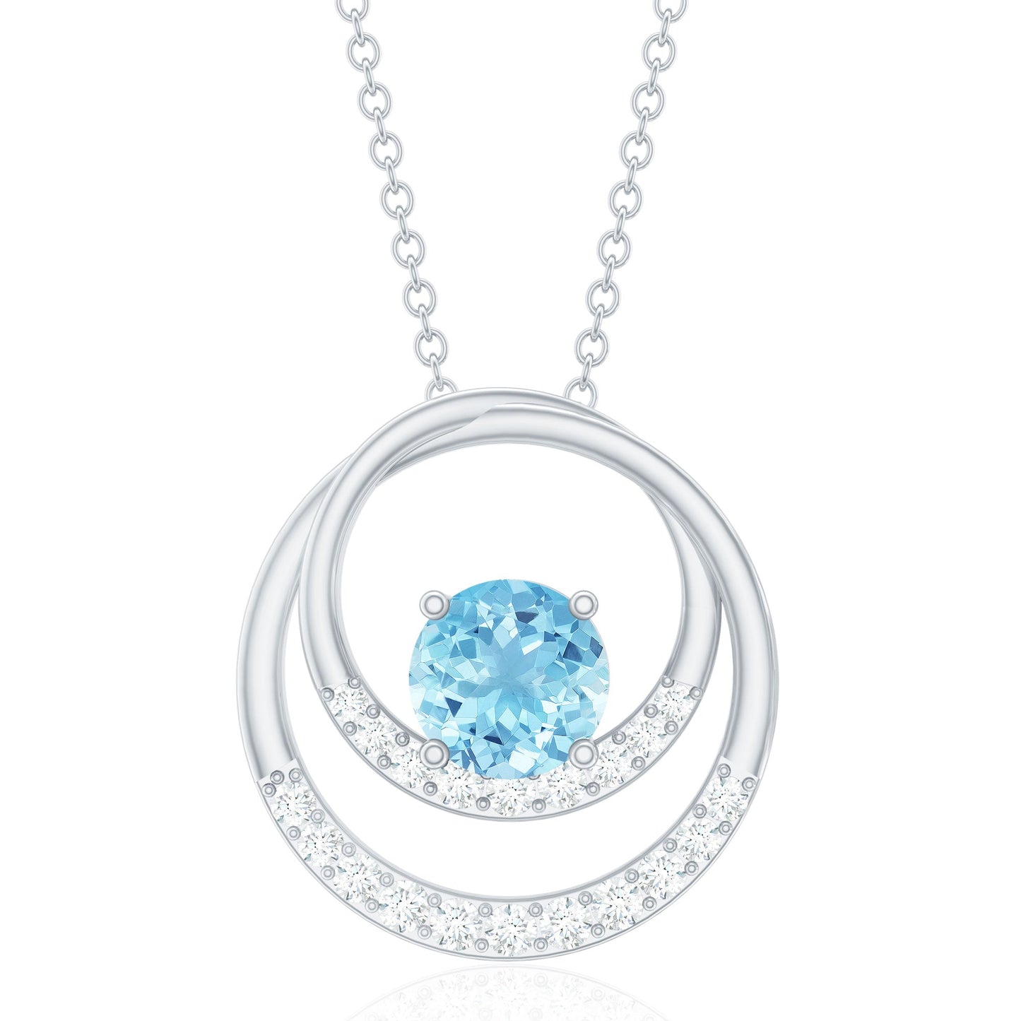 Natural Aquamarine Eternity Circle in Circle Necklace with Diamond