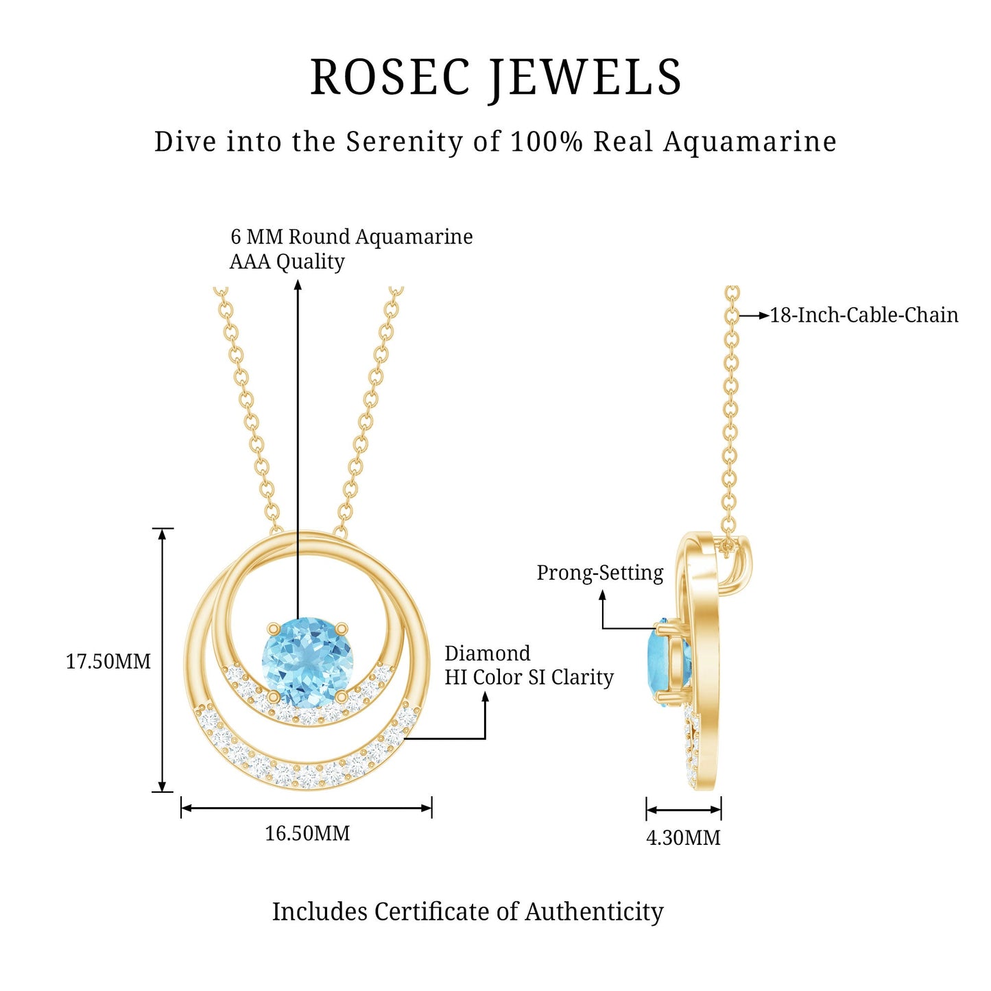 Natural Aquamarine Eternity Circle in Circle Necklace with Diamond