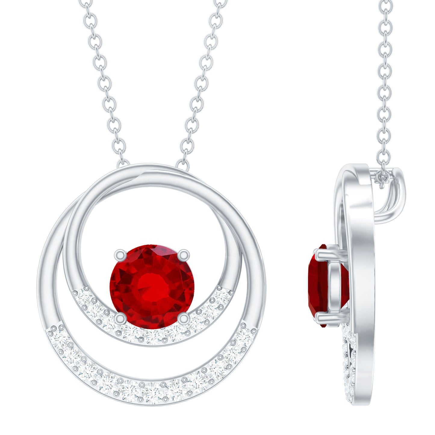 Lab Created Ruby and Diamond Open Circle Pendant with Certificate